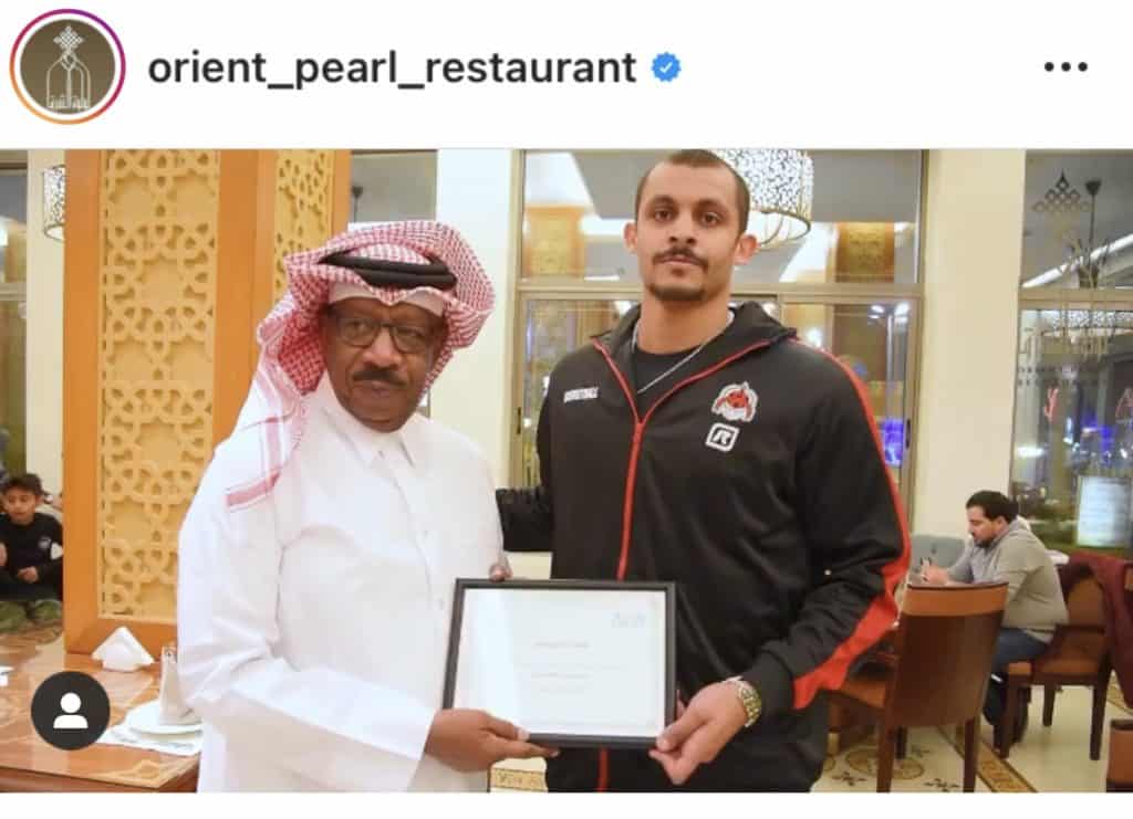 orient pearl restaurant invited Mizo Amin and awarded him with a top athlete certificate given by olympic president mr dahlia al hamad himself