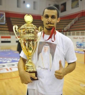 Mizo Amin holding the 27th Arab Championship trophy Morocco Rabat 2014